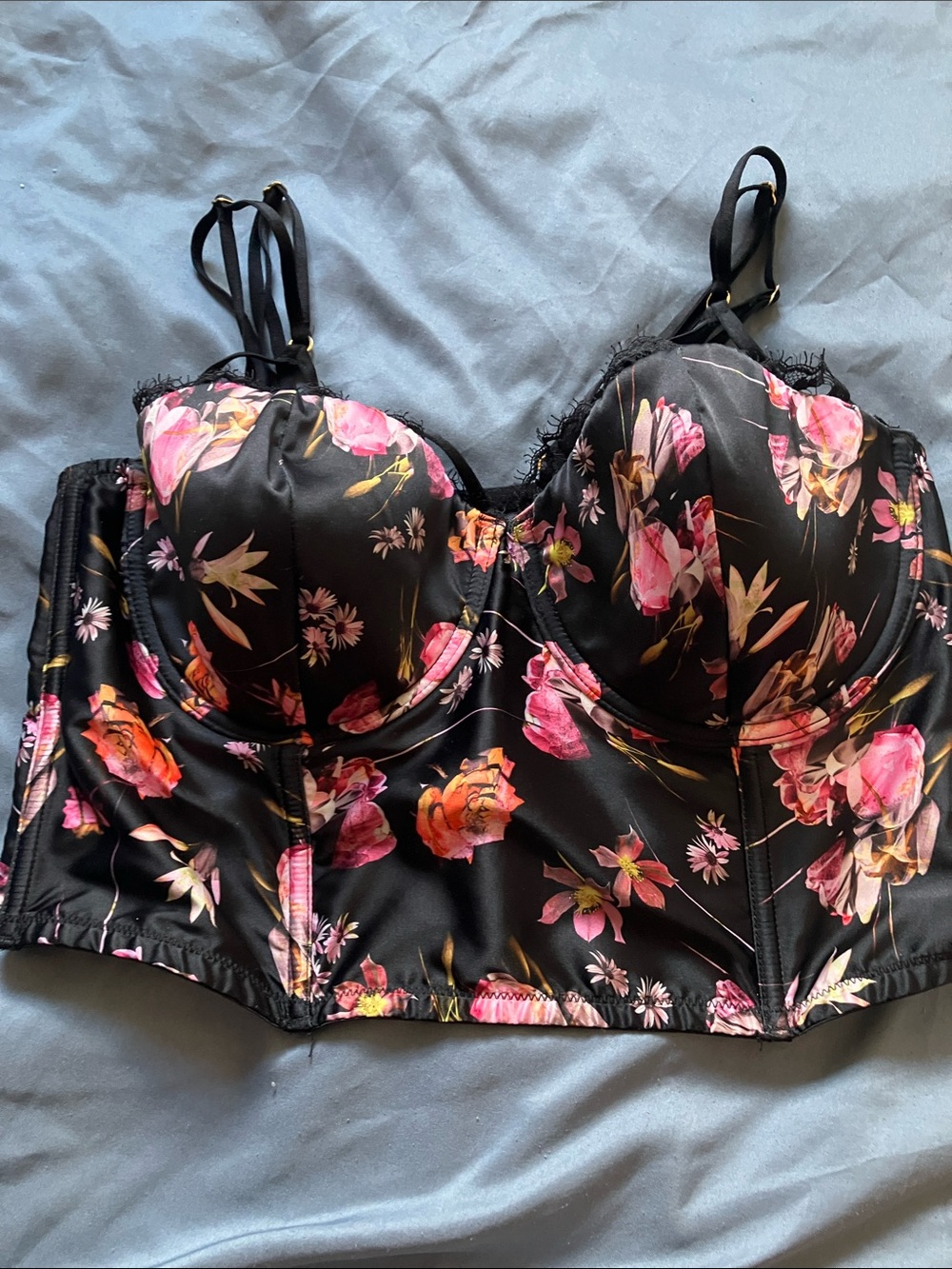 Victoria’s Secret: Black Floral Very Sexy Lightly Lined Bustier Bra- 34DD